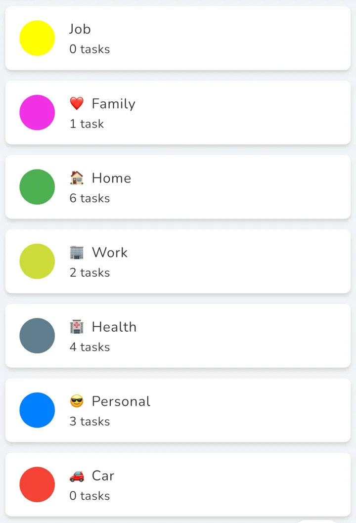 SinceNow categories screen